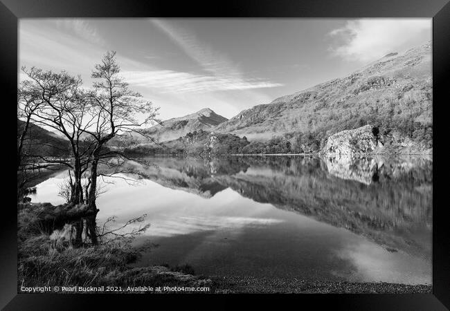 Llyn Gwynant Snowdonia Wales Black and white Framed Print by Pearl Bucknall