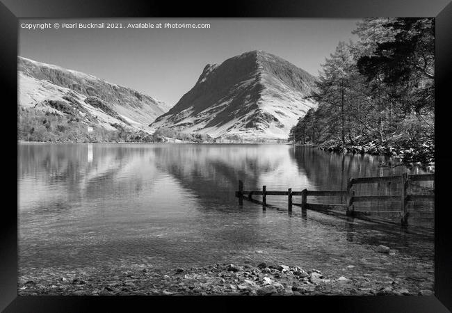 Buttermere Reflections Lake District monochrome Framed Print by Pearl Bucknall
