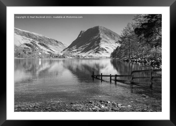 Buttermere Reflections Lake District monochrome Framed Mounted Print by Pearl Bucknall