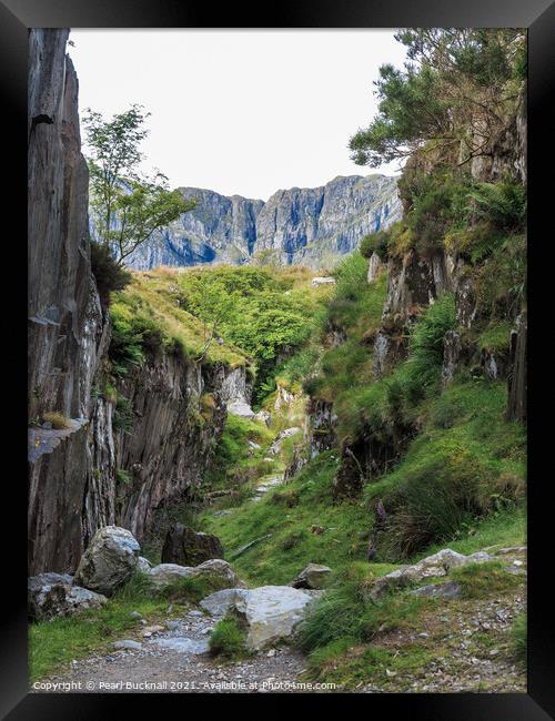 Tin Can Alley to Devils Kitchen in Cwm Idwal Framed Print by Pearl Bucknall