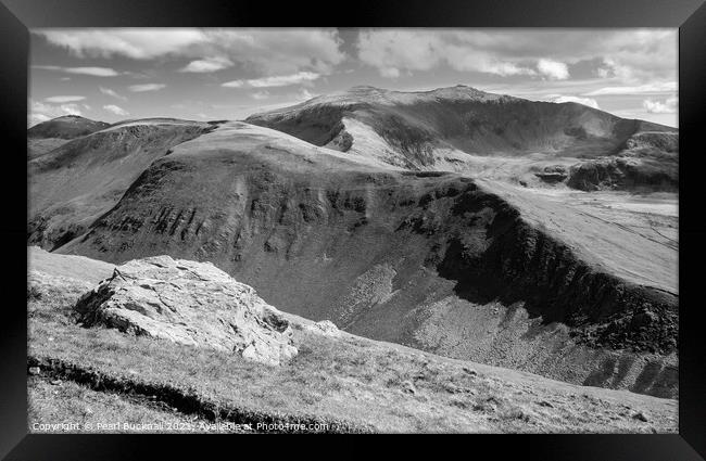 View to Snowdon from Foel Goch Snowdonia Mono Framed Print by Pearl Bucknall