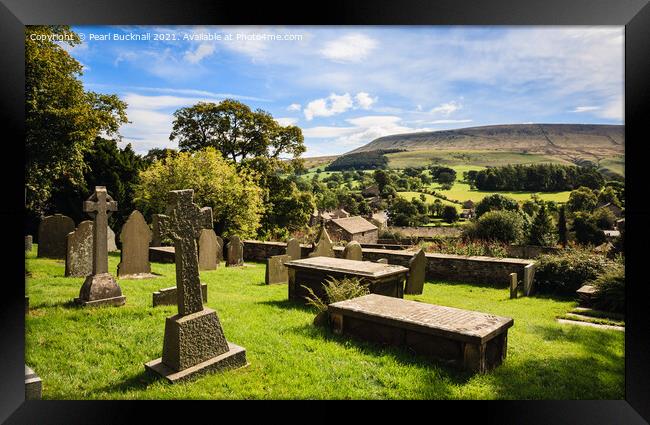 Downham Village and Pendle Hill Framed Print by Pearl Bucknall