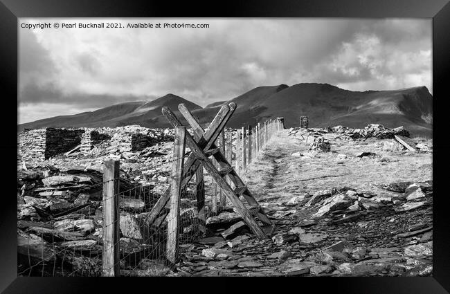 Mountain Path in Snowdonia Wales Black and White Framed Print by Pearl Bucknall