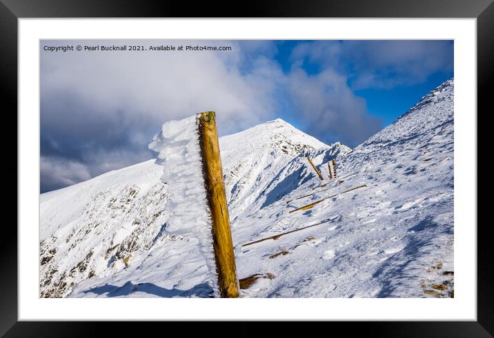 Rhyd Ddu Path to Snowdon in Winter Snow Wales Framed Mounted Print by Pearl Bucknall