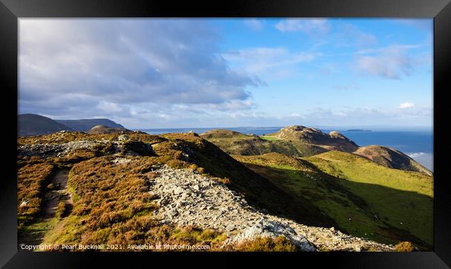 View West on Conwy Mountain on North Wales Coast Framed Print by Pearl Bucknall