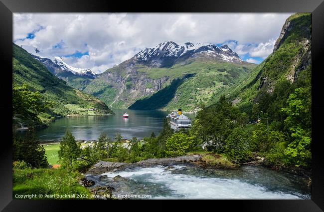Geiranger Fjord on Norway Coast Framed Print by Pearl Bucknall