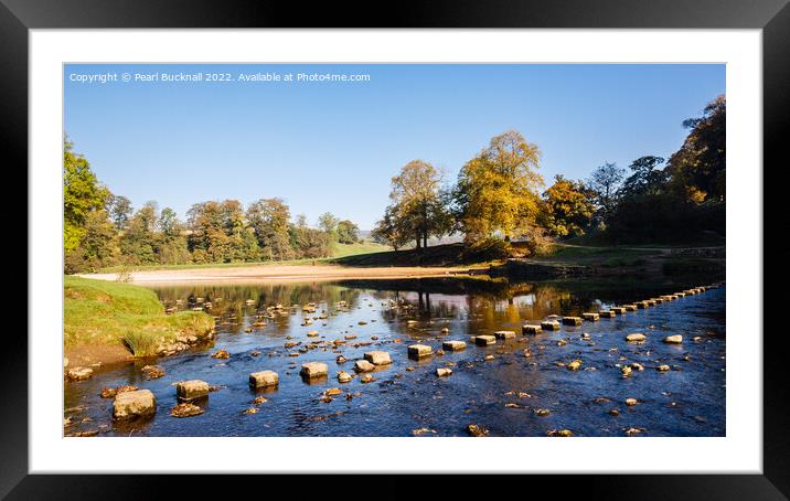 River Wharfe Stepping Stones Yorkshire Dales Framed Mounted Print by Pearl Bucknall