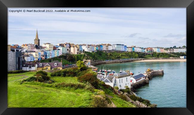 Tenby Seafront from Castle Hill Pembrokeshire Framed Print by Pearl Bucknall