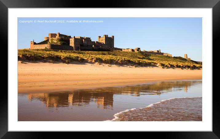 Bamburgh Castle Reflected Northumberland coast Framed Mounted Print by Pearl Bucknall