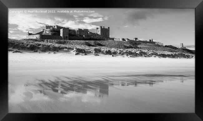 Bamburgh Castle and Beach Northumberland Mono Framed Print by Pearl Bucknall