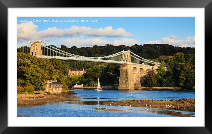 Sailing Under Menai Bridge Anglesey Coast Framed Mounted Print by Pearl Bucknall