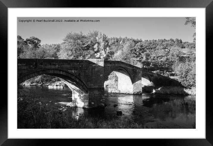 Barden Bridge River Wharfe Yorkshire Dales Mono Framed Mounted Print by Pearl Bucknall