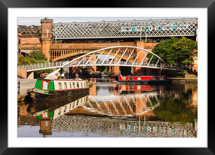 Narrowboats in Bridgewater Canal Castlefield Framed Mounted Print by Pearl Bucknall