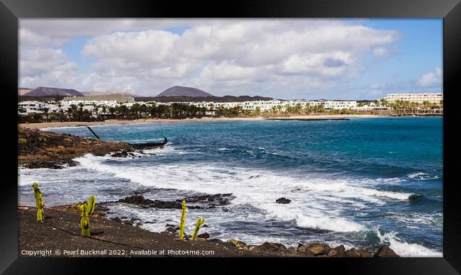 Costa Teguise Beach Lanzarote Coast  Framed Print by Pearl Bucknall