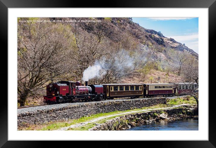 Welsh Highland Railway Steam Train by Afon Glaslyn Framed Mounted Print by Pearl Bucknall