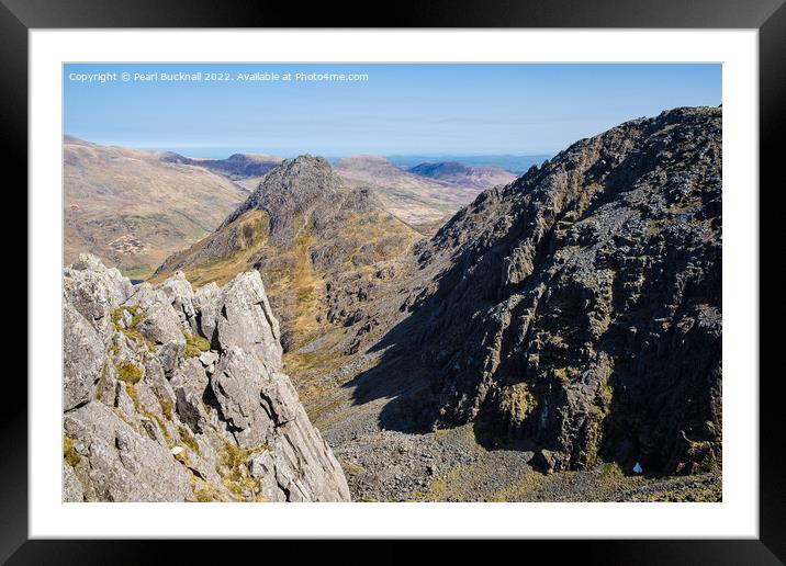 Tryfan and Bristly Ridge Mountains Snowdonia Wales Framed Mounted Print by Pearl Bucknall