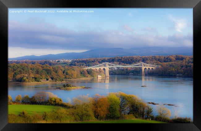 Menai Strait and Bridge in Autumn Anglesey Framed Print by Pearl Bucknall