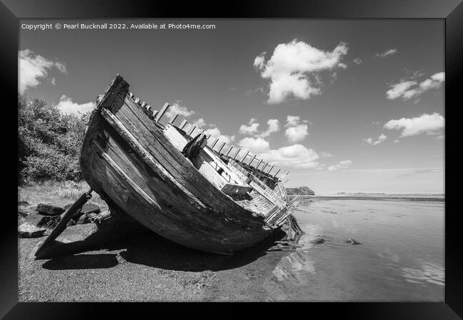 Traeth Dulas Ship Wreck Anglesey in Monochrome Framed Print by Pearl Bucknall