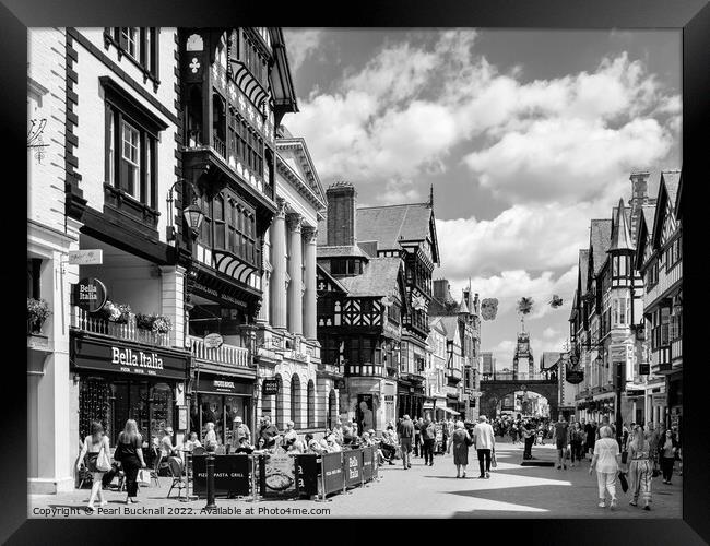 Chester City Street Scene Cheshire Black and White Framed Print by Pearl Bucknall