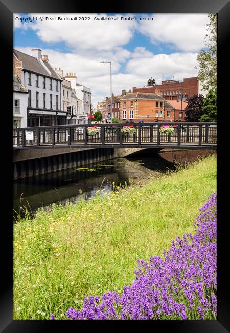 Spalding Town across River Welland Framed Print by Pearl Bucknall