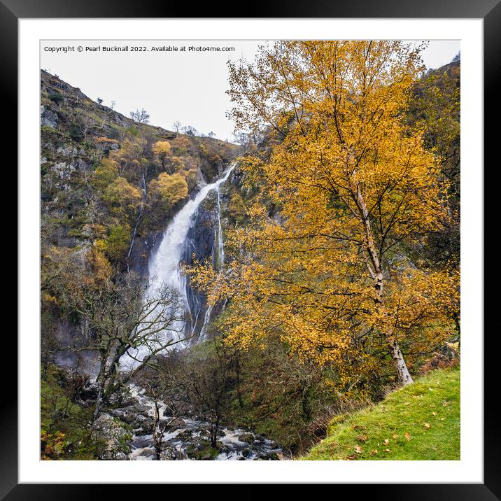 Aber Falls Waterfall in Autumn Snowdonia Framed Mounted Print by Pearl Bucknall