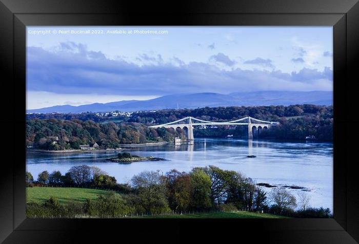 Menai Suspension Bridge Over the Strait Anglesey Framed Print by Pearl Bucknall