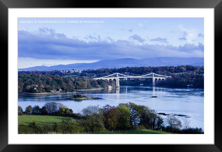 Menai Suspension Bridge Over the Strait Anglesey Framed Mounted Print by Pearl Bucknall