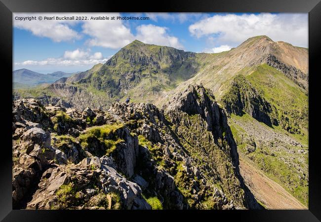 Crib Goch Pinnacles Scramble to Mount Snowdon Framed Print by Pearl Bucknall