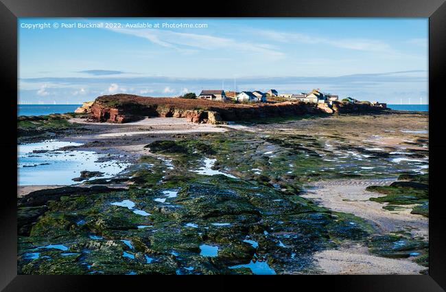 Across Rocks to Hilbre Island in Dee Estuary Framed Print by Pearl Bucknall