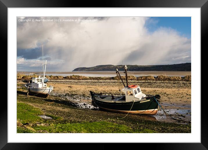 Grounded boats in Red Wharf Bay Anglesey Framed Mounted Print by Pearl Bucknall