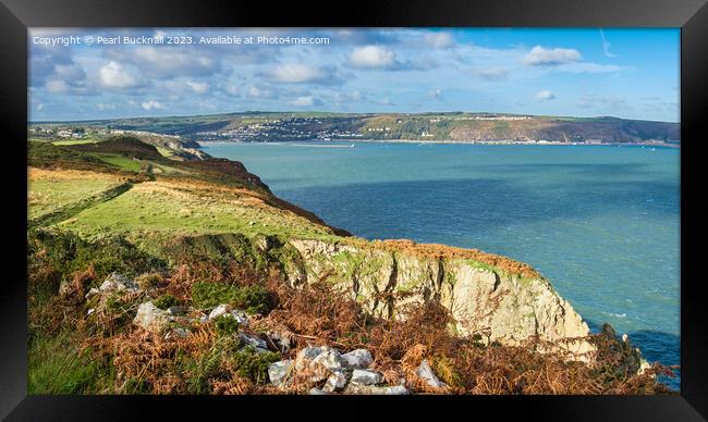 Fishguard Bay Pembrokeshire Coastal Path Panorama  Framed Print by Pearl Bucknall