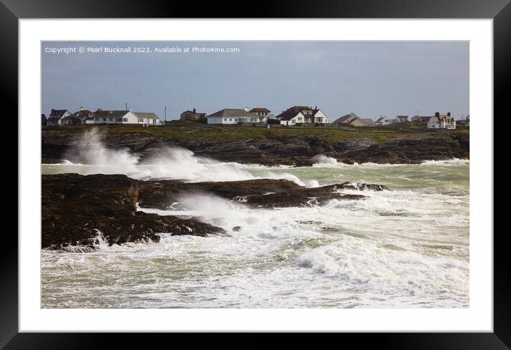 Stormy Seas in Trearddur Bay Anglesey Framed Mounted Print by Pearl Bucknall