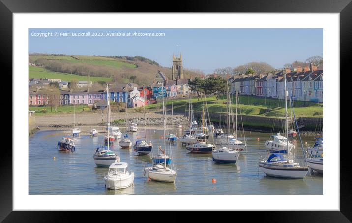 Boats in Aberaeron Harbour Panoramic Framed Mounted Print by Pearl Bucknall