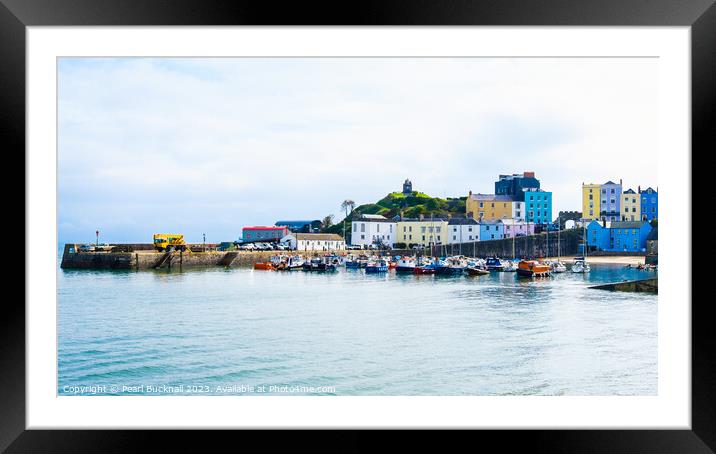 Colourful Tenby Harbour in Pembrokeshire Wales Pan Framed Mounted Print by Pearl Bucknall
