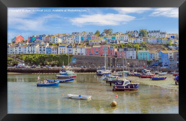 Colourful Brixham Harbour Devon Coast Framed Print by Pearl Bucknall