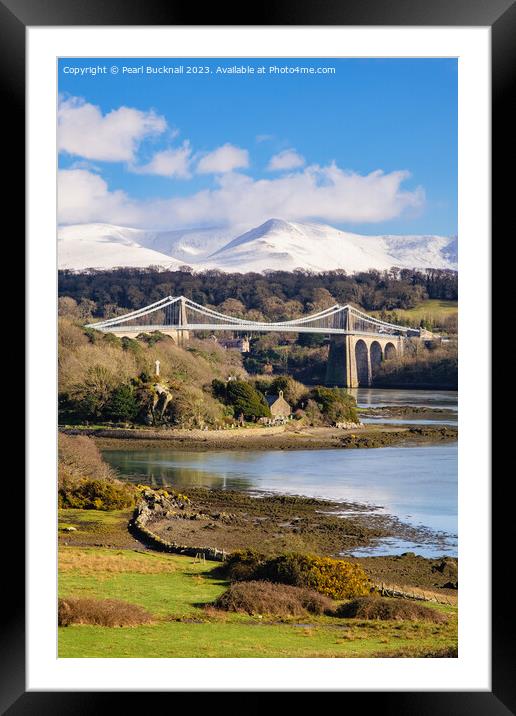 Menai Suspension Bridge Anglesey Coast Framed Mounted Print by Pearl Bucknall
