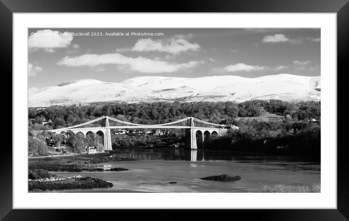 Menai Bridge Anglesey Coast Mono Pano Framed Mounted Print by Pearl Bucknall
