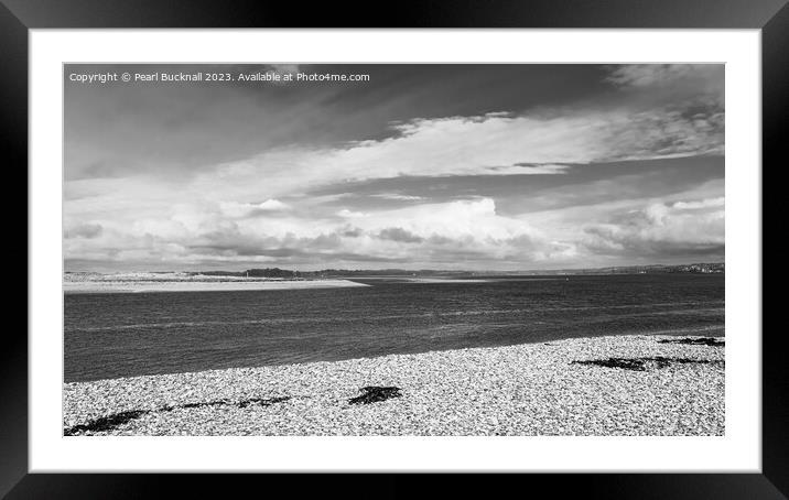 Menai Strait Wales Coastal Landscape Pano Mono Framed Mounted Print by Pearl Bucknall