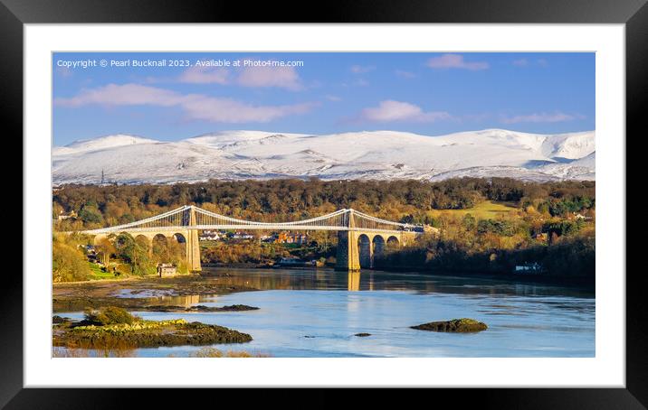 Menai Strait and Mountains from Anglesey Pano Framed Mounted Print by Pearl Bucknall
