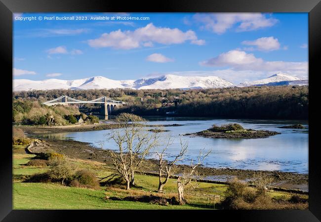 Menai Strait and Mountains from Anglesey Framed Print by Pearl Bucknall