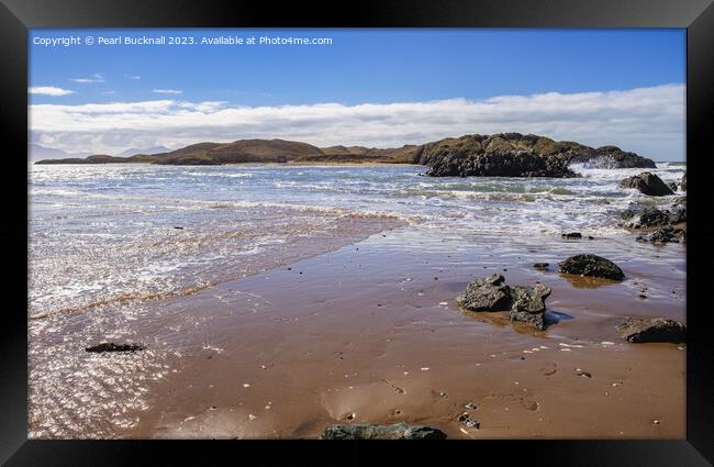 Llanddwyn from Newborough Beach Anglesey Seascape Framed Print by Pearl Bucknall