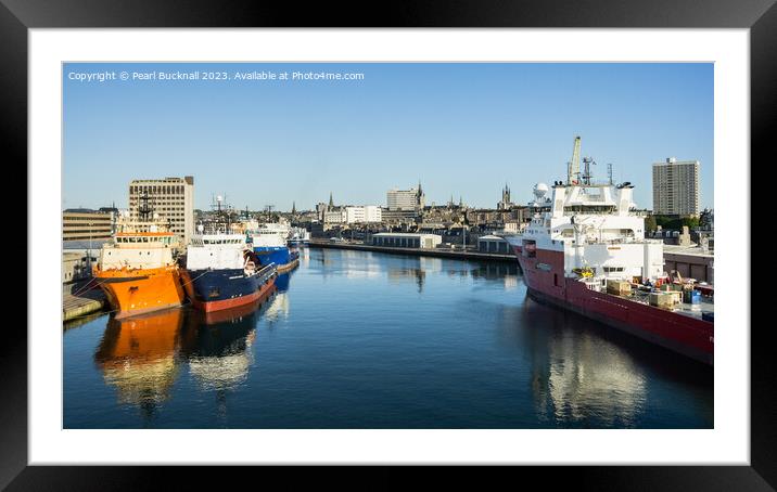 Ships in Aberdeen Port Scotland Pano Framed Mounted Print by Pearl Bucknall