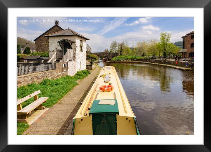 Canal Boat in Brecon and Monmouth Canal Basin Framed Mounted Print by Pearl Bucknall