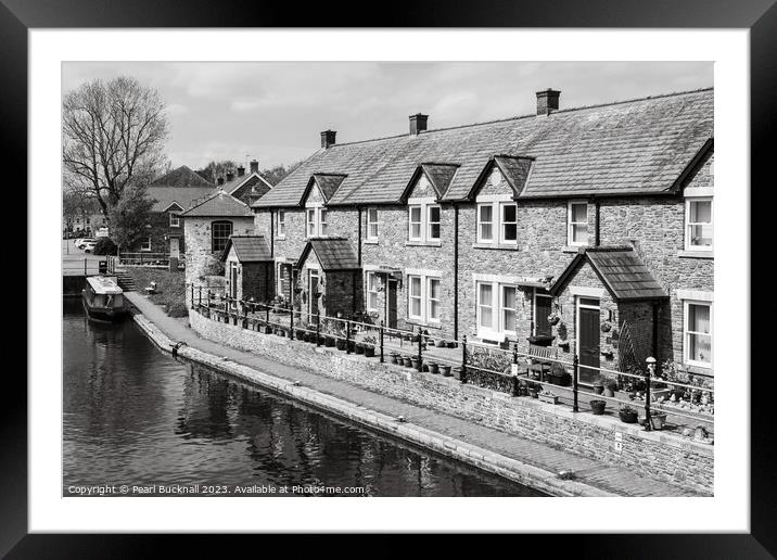 Canalside Cottages in Brecon Basin Mono Framed Mounted Print by Pearl Bucknall