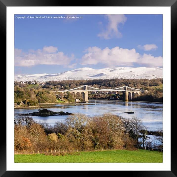 Magnificent Menai Bridge and Mountains from Angles Framed Mounted Print by Pearl Bucknall