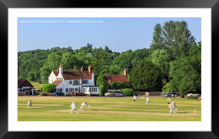 Tilford Village Cricket on the Green Panorama Framed Mounted Print by Pearl Bucknall