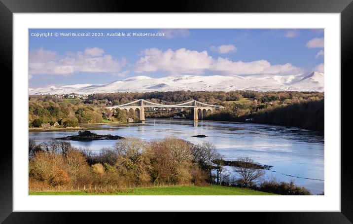 Magnificent Menai and Mountains from Anglesey Pano Framed Mounted Print by Pearl Bucknall