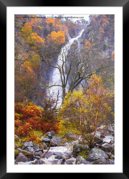 Aber Falls or Rhaeadr Fawr Waterfall in Autumn Framed Mounted Print by Pearl Bucknall