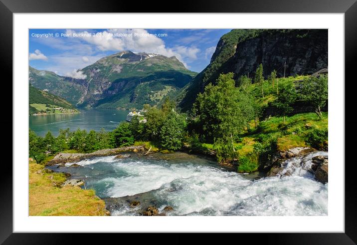 Geiranger Fjord and Waterfall Norway Framed Mounted Print by Pearl Bucknall