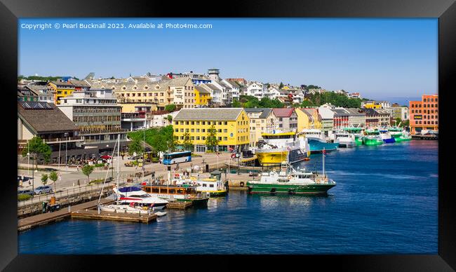 Colourful Kristiansund Harbour Norway panorama Framed Print by Pearl Bucknall
